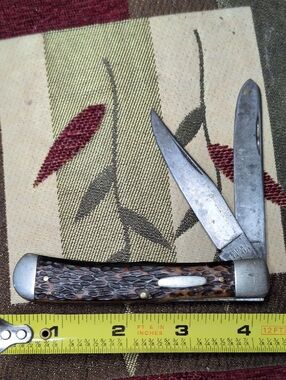 Brown Jigged Handle Pocket Knife with Two Blades - Men Accessories
